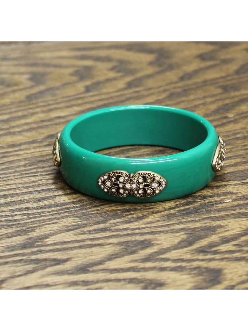 NEW Premier Design Embellished Filigree Bangle Bracelet Green 3"